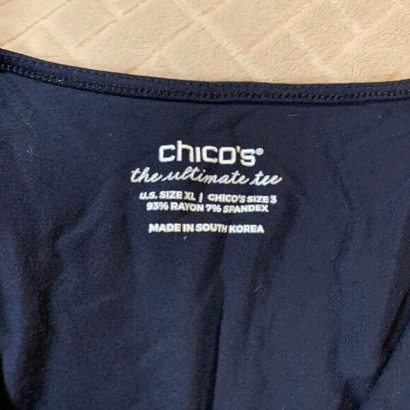 Chicos Womens XL T Shirt Dark Navy Blue 3/4 Sleeve V Neck Rayon Blend Stretch - Picture 6 of 9